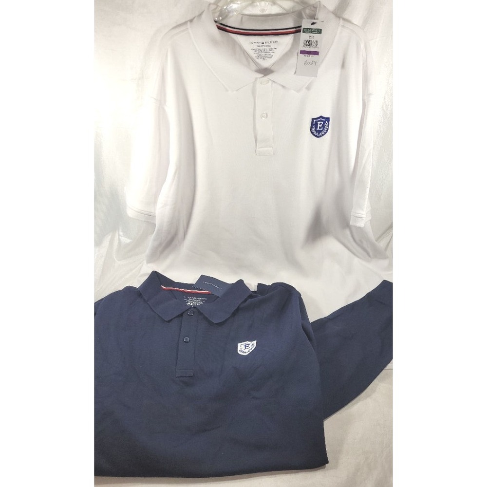 2 Tommy Hilfigure Evangel Christian Academy Polos - White SS, Blue LS - Size 2XL